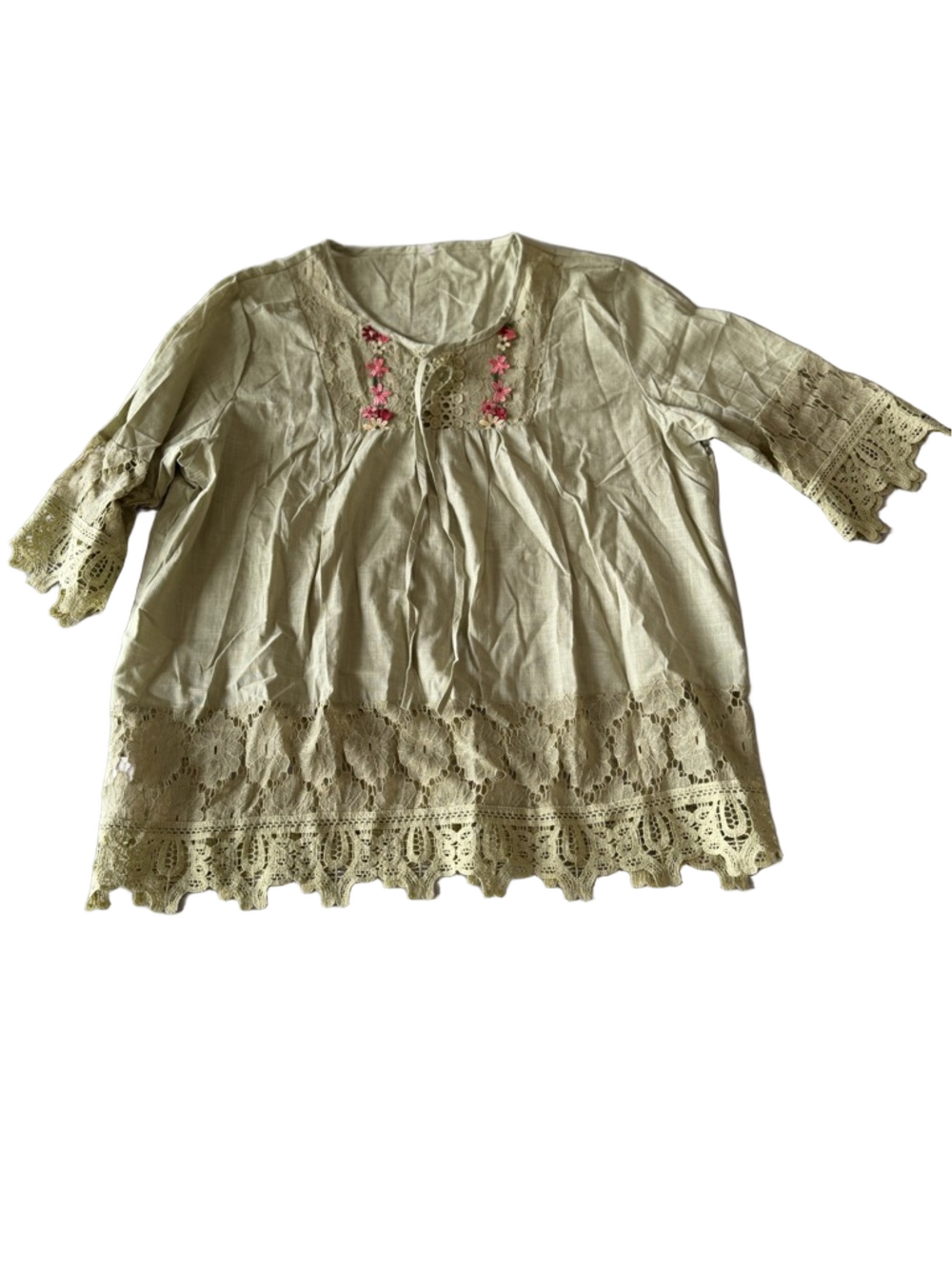 Women's Linen Cotton Style Lace Accent Tunic Top Size XXL #260354